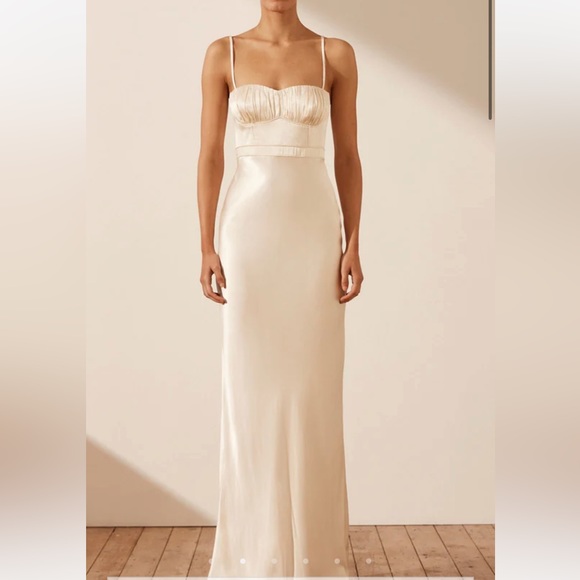 white christmas dresses Shona Joy - La Lune Corded Ruched Maxi Dress - Cream main image 0
